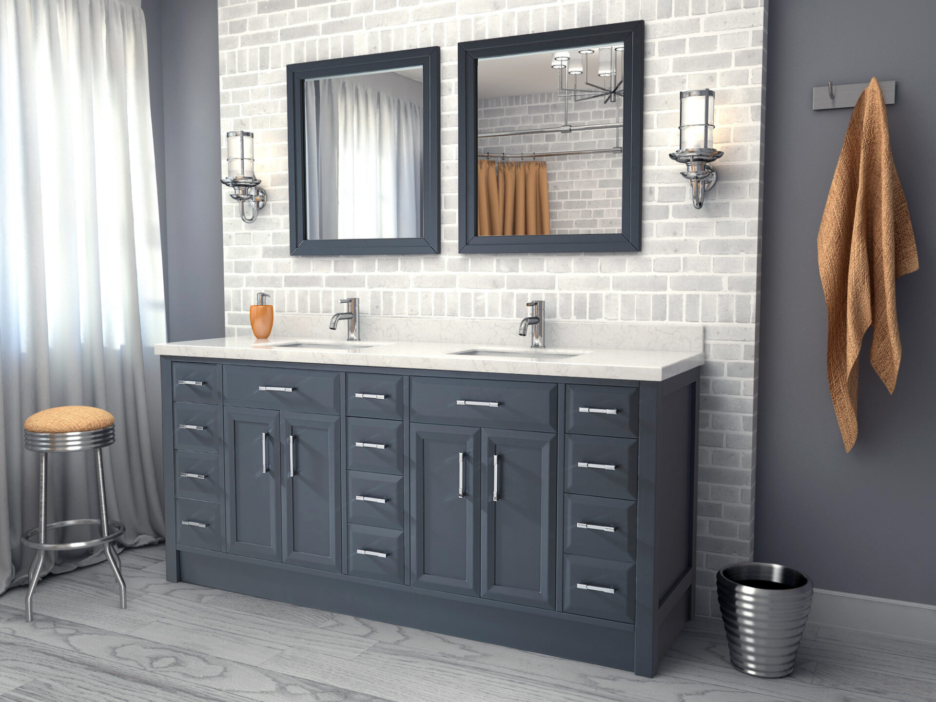 Calais 75-inch Bathroom Cabinet in Pepper Grey