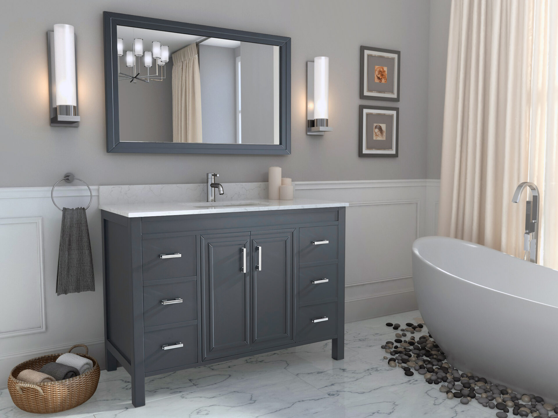 Corniche 48-inch Bathroom Cabinet in Pepper Grey