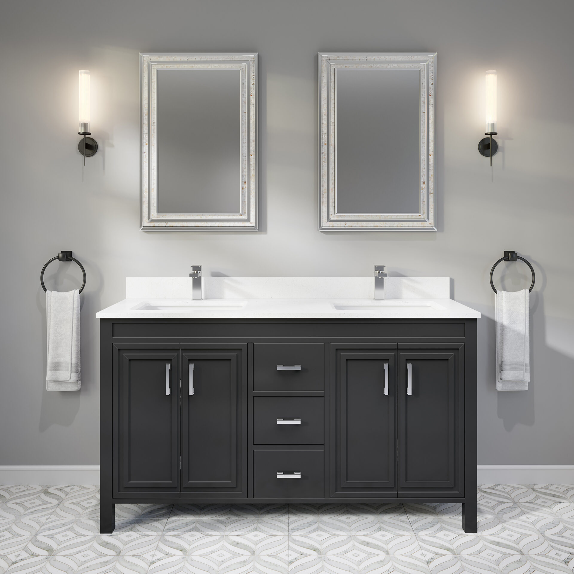 Corniche 60-inch Bathroom Cabinet in Pepper Grey